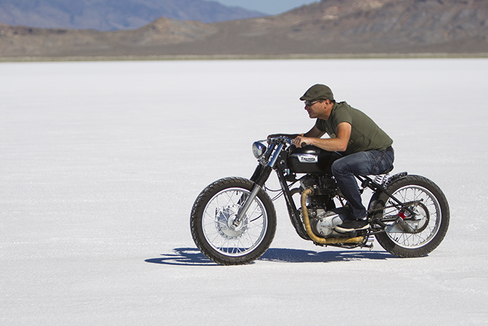 Triumph motorcycle on salt